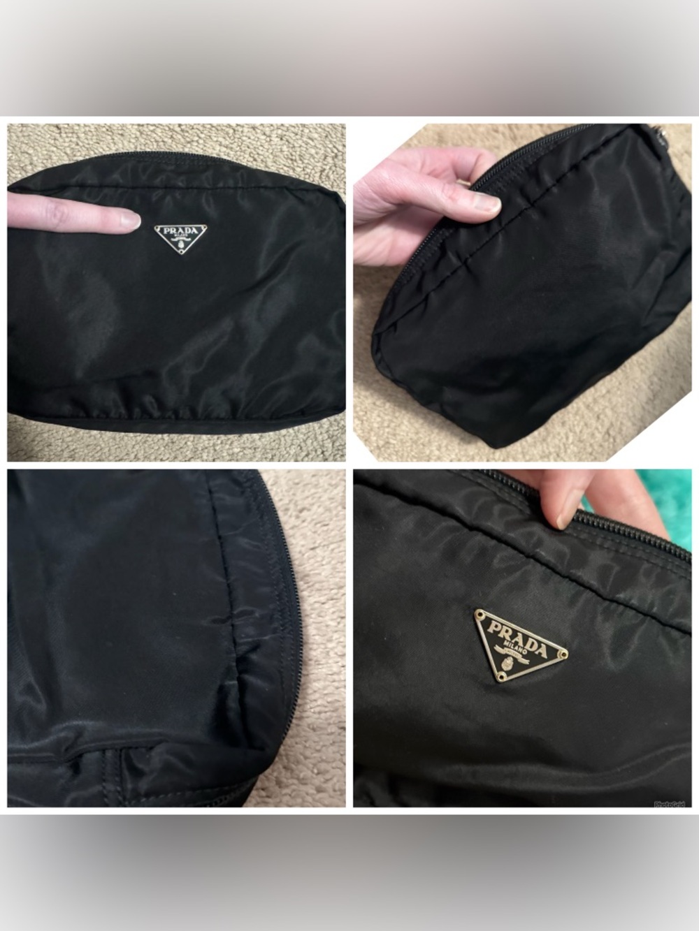 Prada AUTHENTIC Vintage Tessuto Nylon Black Logo Triangle Pouch Case Makeup Bag - Picture 8 of 16